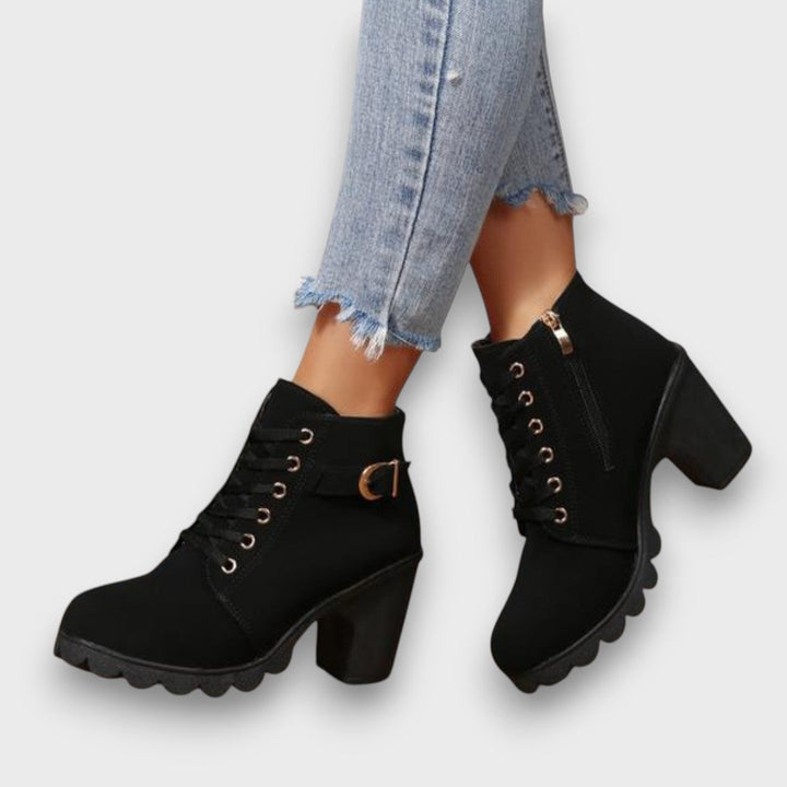 Ardeline Lace-Up Buckle Block-Heel Ankle Boots