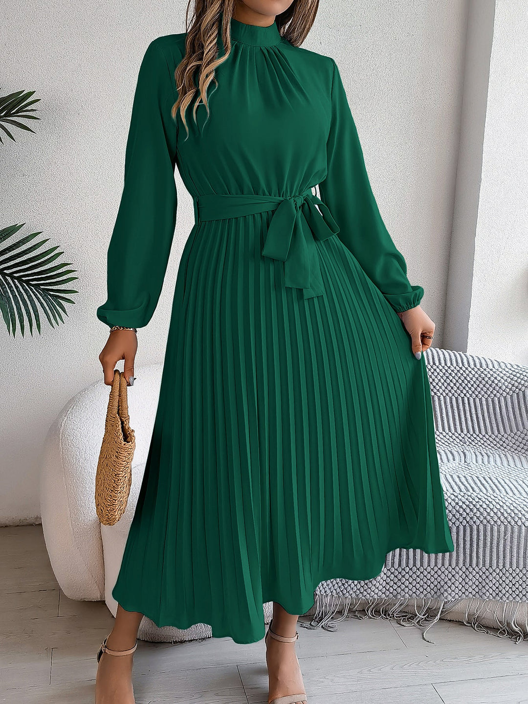 Priscilla | Pleated Belted Maxi Dress