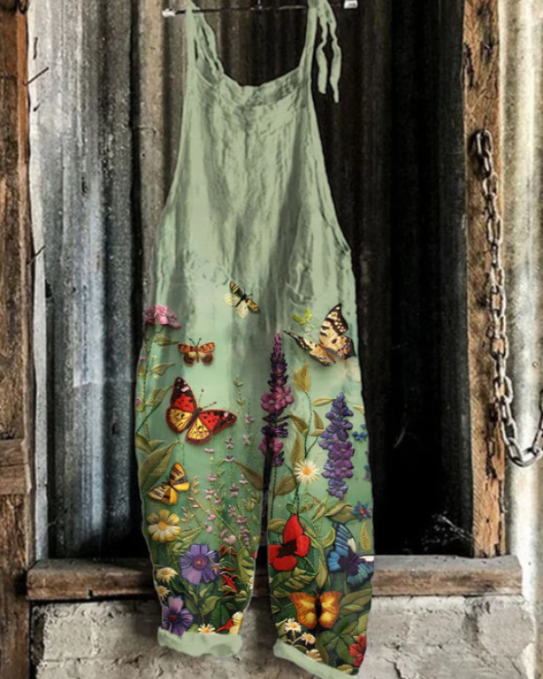 Solea | Lightweight artisanal overalls with butterflies and flowers