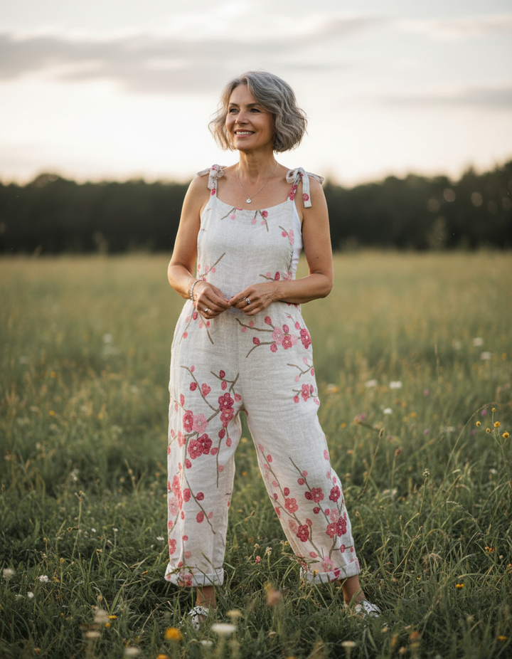 Solea | Lightweight artisanal jumpsuit cherry blossoms
