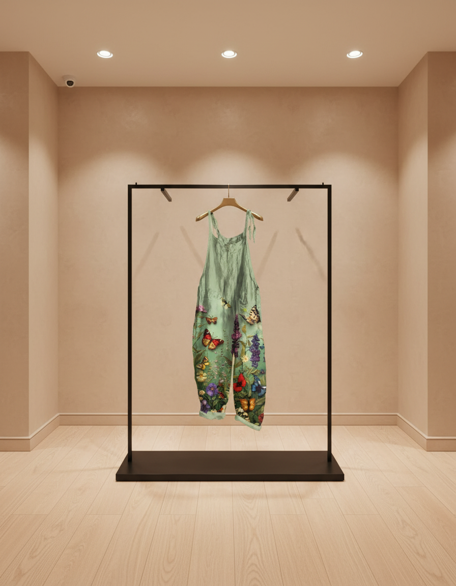 Solea | Lightweight artisanal overalls with butterflies and flowers