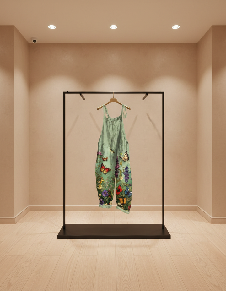 Solea | Lightweight artisanal overalls with butterflies and flowers