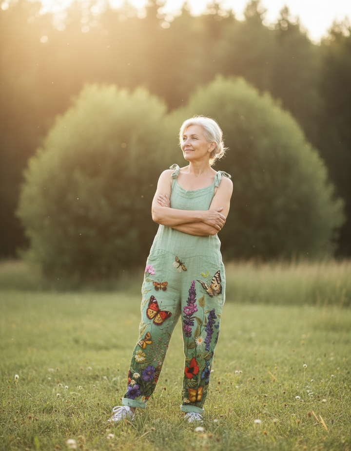 Solea | Lightweight artisanal overalls with butterflies and flowers
