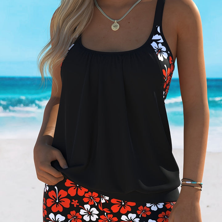 Camille | Red Floral Tankini Set