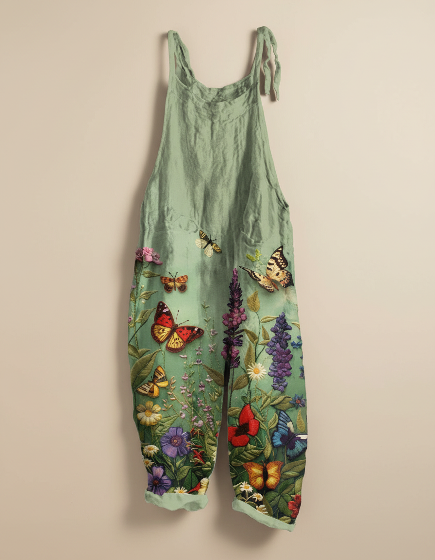 Solea | Lightweight artisanal overalls with butterflies and flowers